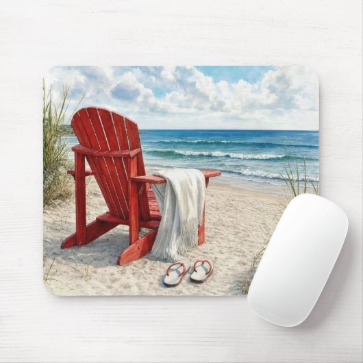 Rote Adirondack-Strandliege mit Flip-Flops Mousepad (Mit Mouse)