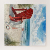 Rote Adirondack-Strandliege mit Flip-Flops Puzzle (Horizontal)
