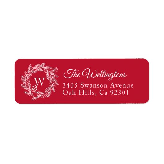 Rote Adresse der Rustikal Winter Wreath Monogram (Vorne)