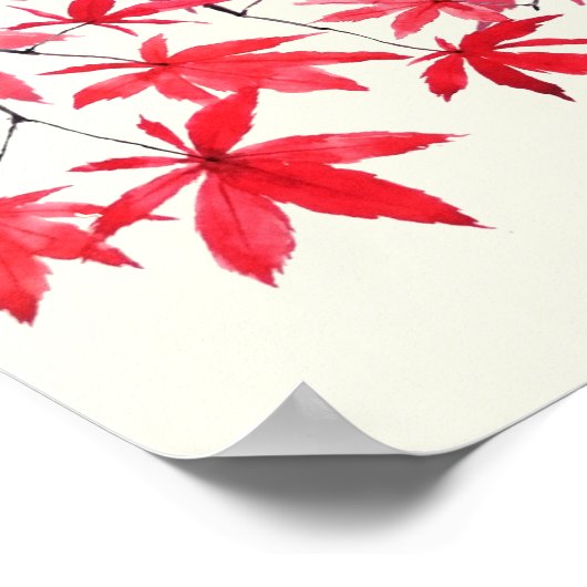 Rote Ahorn-Blätter Aquarellbilder Poster (Ecke)