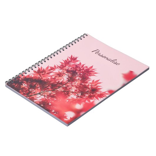 Rote Ahorn-Blätter auf Rosa Personalisiert Notizblock (Linke Seite)