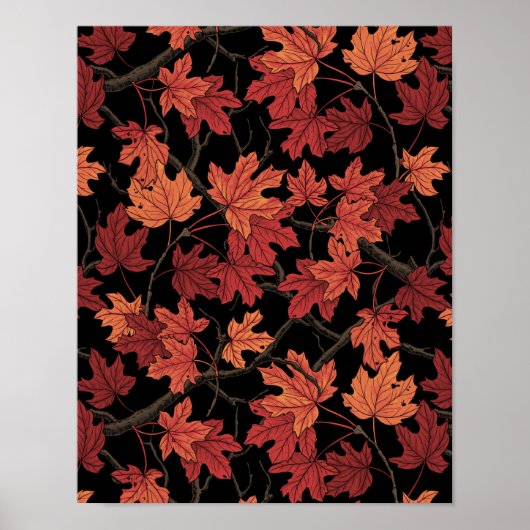Rote Ahornblätter im Herbst auf Schwarz Poster (Vorne)