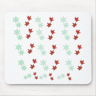 Rote Ahornblätter und Minz-Schneeflocken-Muster Mousepad