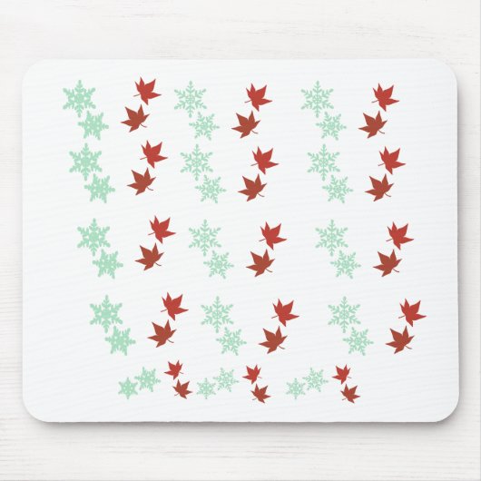 Rote Ahornblätter und Minz-Schneeflocken-Muster Mousepad (Vorne)