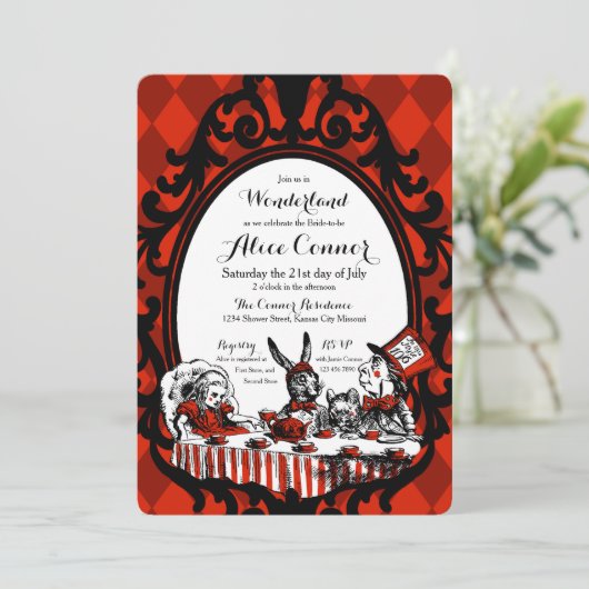 Rote Alice im Wunderland Einladungen (Stehend Vorderseite)