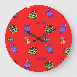 rote Alien Große Wanduhr