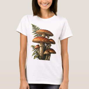 Rote Amanita-Pilze mit Farn Botanik T-Shirt