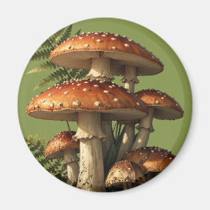 Rote Amanita-Pilze mit Farn Botanisch Magnet