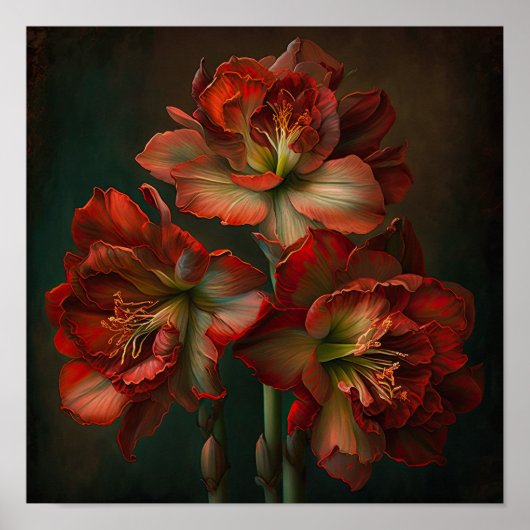 Rote Amaryllis-Blumen-Kunstposter Poster (Vorne)