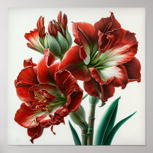 Rote Amaryllis-Blumen-Kunstposter Poster
