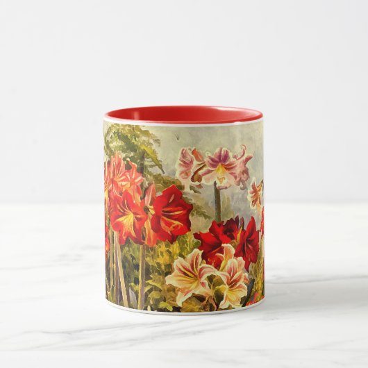 Rote Amaryllis Botanische Kunst - Monogramm-Initia Tasse (Zentrum)