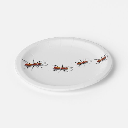 Rote Ameisen in eurem Picnic Pappteller (Schrägansicht)