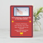 Rote amerikanische Flagge 4. Juli barbeque Einladung (Stehend Vorderseite)