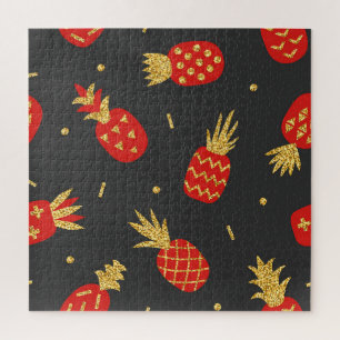 Rote Ananas, Glitter, schwarzer Hintergrund. Puzzle