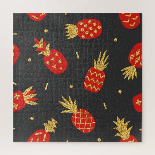 Rote Ananas, Glitter, schwarzer Hintergrund. Puzzle (Vertikal)
