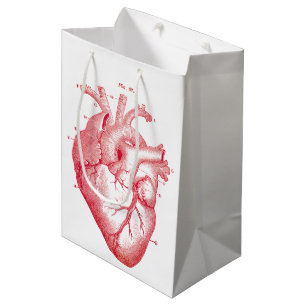Rote Anatomie-Herz Vintage-Druck Medium-Geschenkta Mittlere Geschenktüte