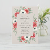 Rote Anemone Gemalte Hochzeit Einladung (Stehend Vorderseite)