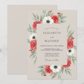 Rote Anemone Gemalte Hochzeit Einladung (Vorne/Hinten)