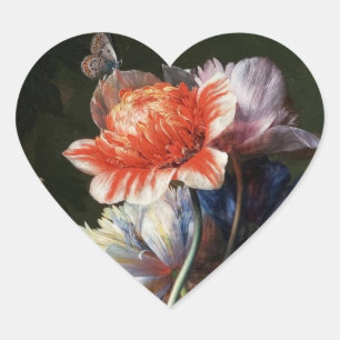 ROTE ANEMONEN, WEISSE BLUME, BAKERFLY-MONOGRAMM Herz-Aufkleber