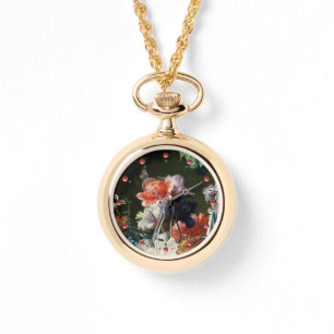 ROTE ANEMONEN, WEISSE BLUME, SCHWARZE SCHWARZE SCH ARMBANDUHR