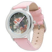 ROTE ANEMONEN, WEISSE BLUME, SCHWARZE SCHWARZE SCH ARMBANDUHR (Schrägansicht)