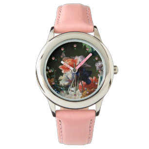 ROTE ANEMONEN, WEISSE BLUME, SCHWARZE SCHWARZE SCH ARMBANDUHR