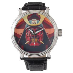 Rote Anime-Samurai-Maske Armbanduhr
