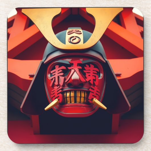 Rote Anime-Samurai-Maske Getränkeuntersetzer (Vorderseite)