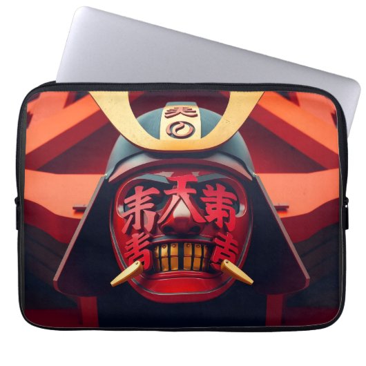 Rote Anime-Samurai-Maske Laptopschutzhülle (Vorderseite)