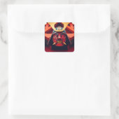 Rote Anime-Samurai-Maske Quadratischer Aufkleber (Tasche)