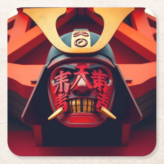 Rote Anime-Samurai-Maske Rechteckiger Pappuntersetzer (Vorderseite)