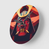 Rote Anime-Samurai-Maske Runde Wanduhr (Winkel)