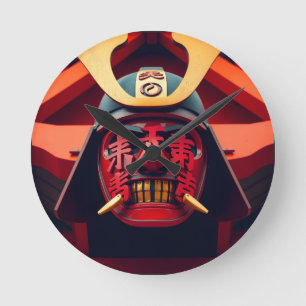 Rote Anime-Samurai-Maske Runde Wanduhr