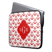 Rote Anker auf Weiß, Rot 3 Initialmonogramm Laptopschutzhülle (Vorderseite Links)