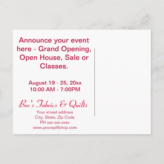 Rote Ankündigungspostkarte (Rückseite)