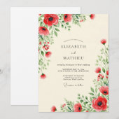 Rote Anmutige Wildblumenhochzeit Einladung (Vorne/Hinten)