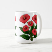 Rote Anthurienblumen mit grünen Blättern Kaffeetasse (VorderseiteRechts)