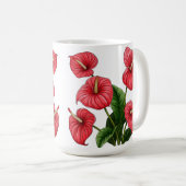 Rote Anthurienblüten mit grünen Blättern Kaffeetasse (VorderseiteRechts)