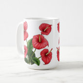 Rote Anthurienblüten mit grünen Blättern Kaffeetasse (Vorderseite Links)