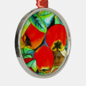 Rote Äpfel Aquarellmalerei Silbernes Ornament (Rechts)