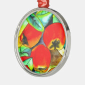 Rote Äpfel Aquarellmalerei Silbernes Ornament (Links)