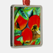 Rote Äpfel Aquarellmalerei Silbernes Ornament (Rechts)