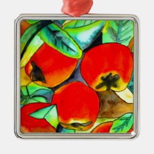 Rote Äpfel Aquarellmalerei Silbernes Ornament