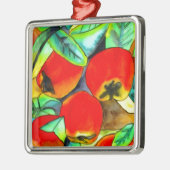 Rote Äpfel Aquarellmalerei Silbernes Ornament (Links)