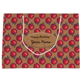 Rote Äpfel auf Brown-Papier-Aufkleber Große Geschenktüte