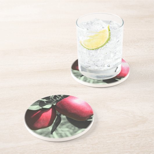 Rote Äpfel auf dem Untersetzer Baumart (Seite)