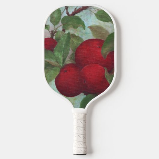 Rote Äpfel auf Grün Pickleball Schläger (Vorderseite)