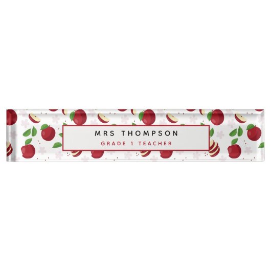 Rote Äpfel, Blüten Personalisiert Lehrername Namensplakette (Vorderseite)