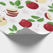 Rote Äpfel, Blüten und Grünmuster Geschenkpapier (Ecke)
