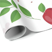 Rote Äpfel, Blüten und Grünmuster Geschenkpapier (Rolleneckpunkt)